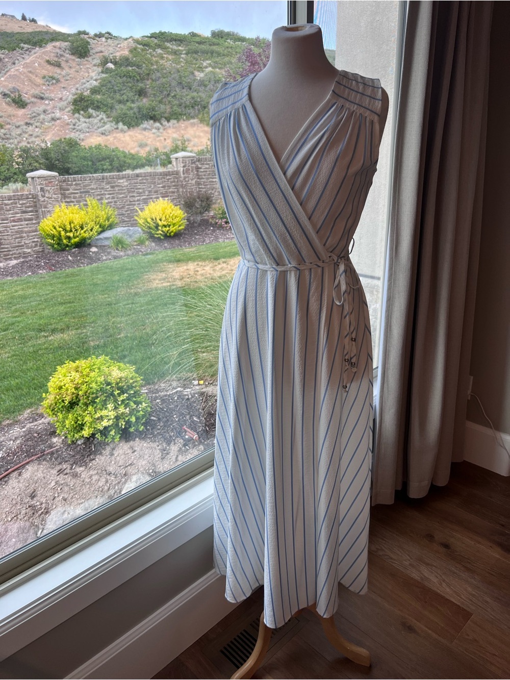 Calvin Klein Striped Sleeveless Faux Wrap Dress 8